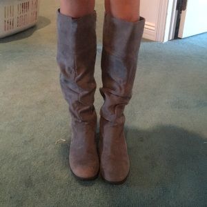 Grey suede knee high boots